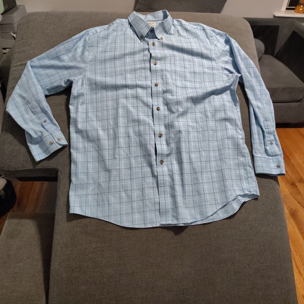 LL Bean Shirt Mens XLarge Button Down Traditional Fit Plaid Light Blue